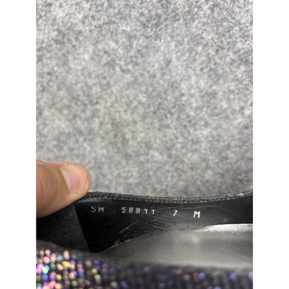 Stuart Weitzman Shoes Womens Size 7 Black Glitter Peep Toe Pumps Dress SW 58811 - Picture 6 of 8